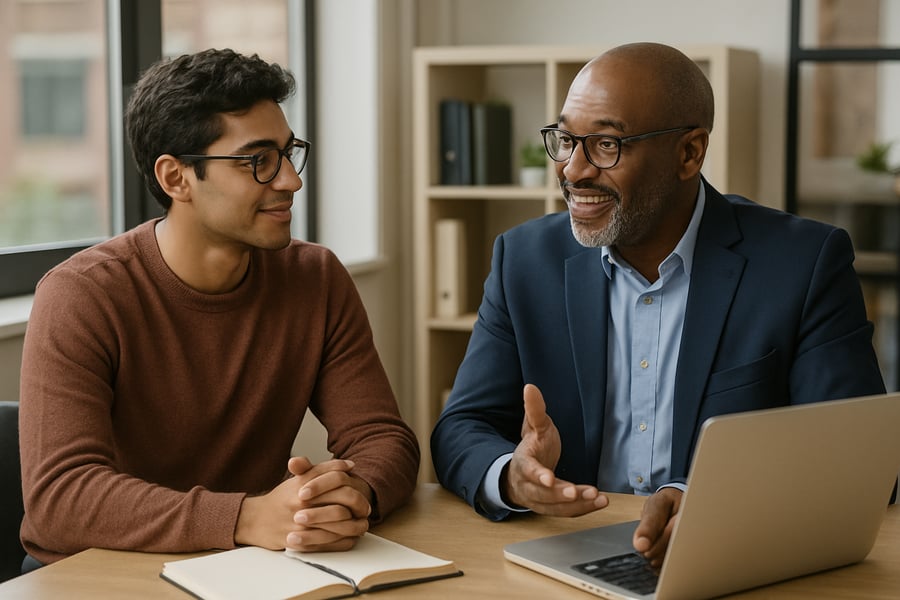 Mentoring session between a student and an experienced professional